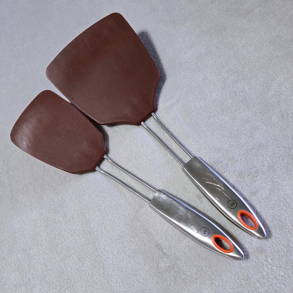 Meyer Anolon 2 Piece Kitchen Turner Spatula Set Brown Metal Handles Vintage